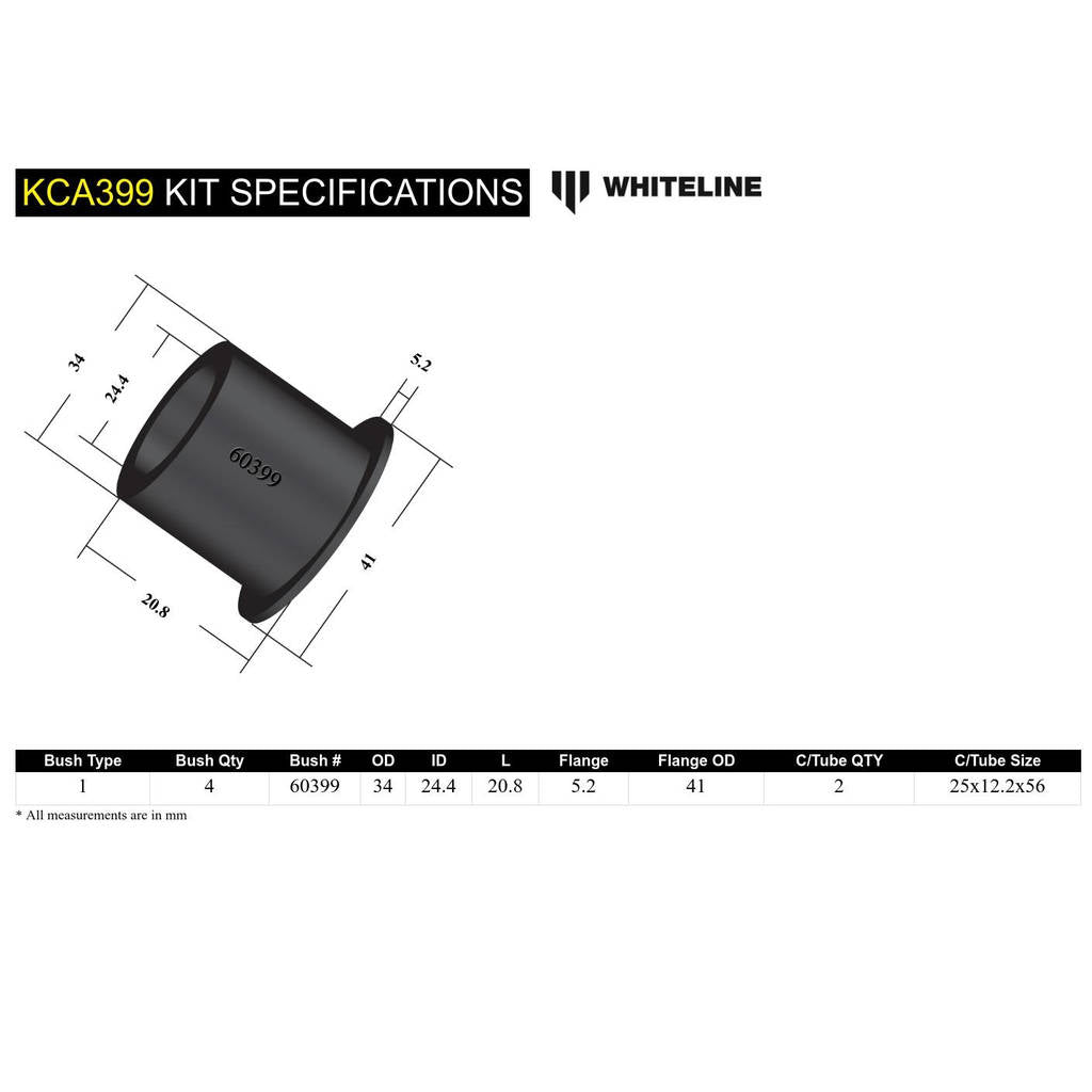 WHITELINE KCA399 Rear Control Arm Upper - Outer Bushing Double Offset Cambert Kit for Subaru Legacy/Outback Photo-4