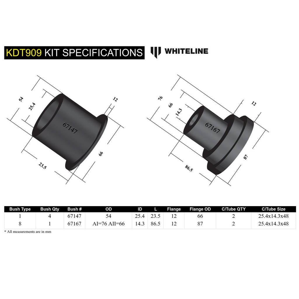 WHITELINE KDT909 Rear Differential Bushings - Front Mount in Cradle - Subaru Photo-4