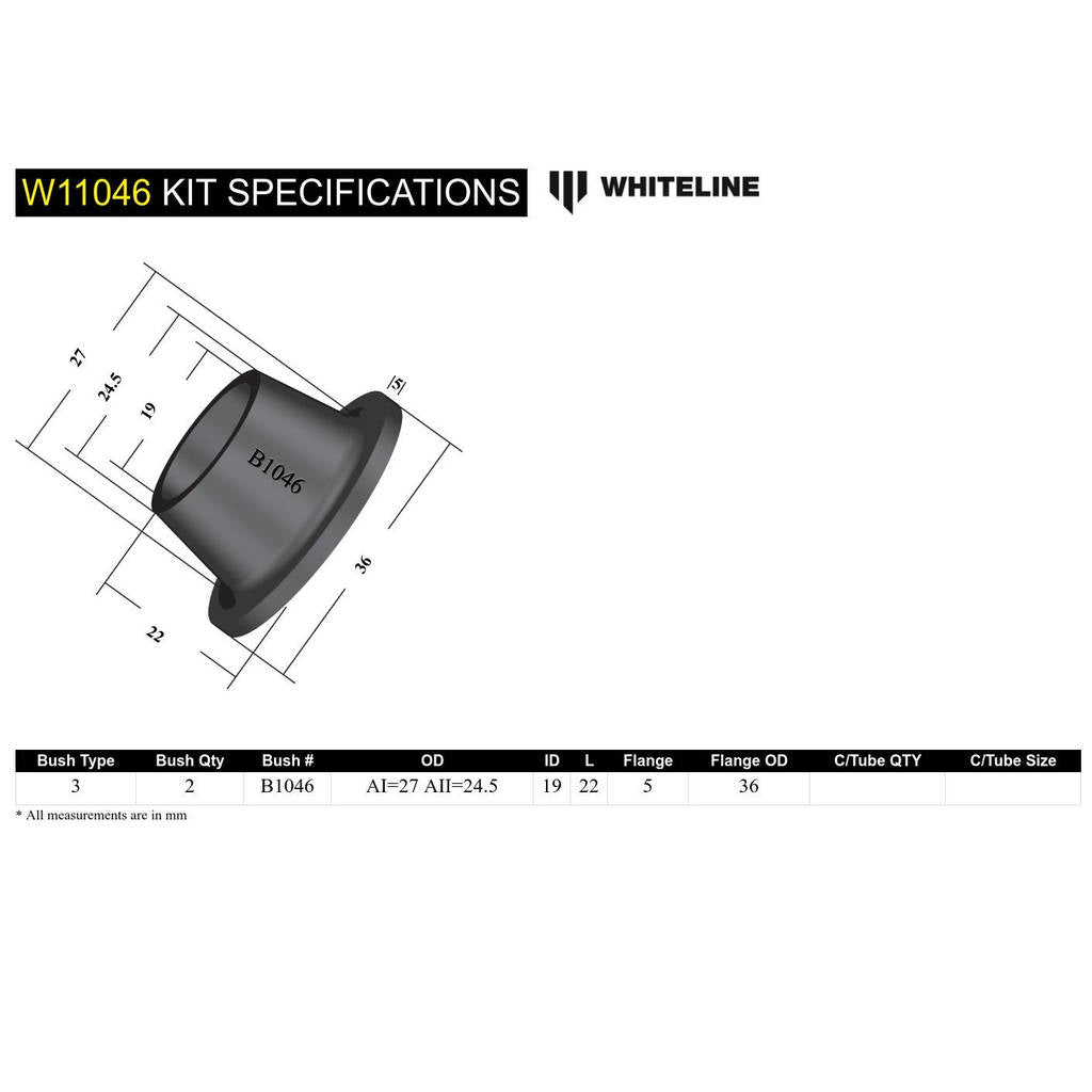 WHITELINE W11046 Front Steering Idler Arm - Bushing Kit for Mitsubishi L300, Pajero/Triton Photo-4
