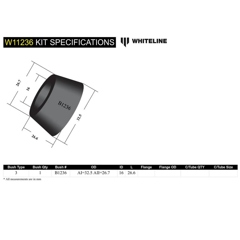WHITELINE W11236 Front Steering Idler Arm - Pin Bushing Kit for Chrysler Valiant Photo-3