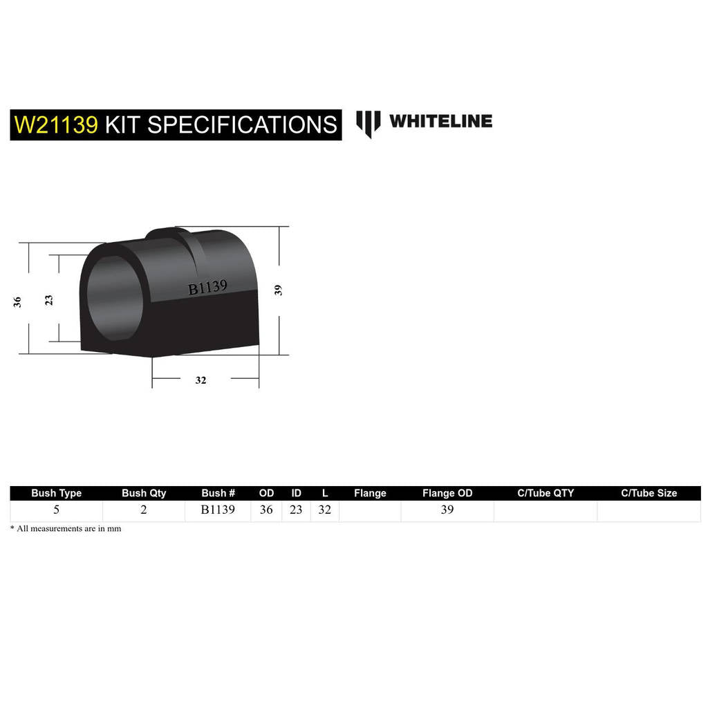WHITELINE W21139 Front Anti Roll Bar Mount - Bushing Kit 23mm for Nissan 720/Patrol Photo-3