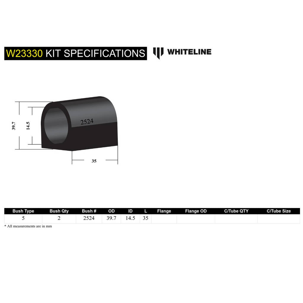 WHITELINE W23330 Rear Anti Roll Bar Mount - Bushing Kit 14.5mm for Chrysler 300C/Dodge Challenger, Charger Photo-4