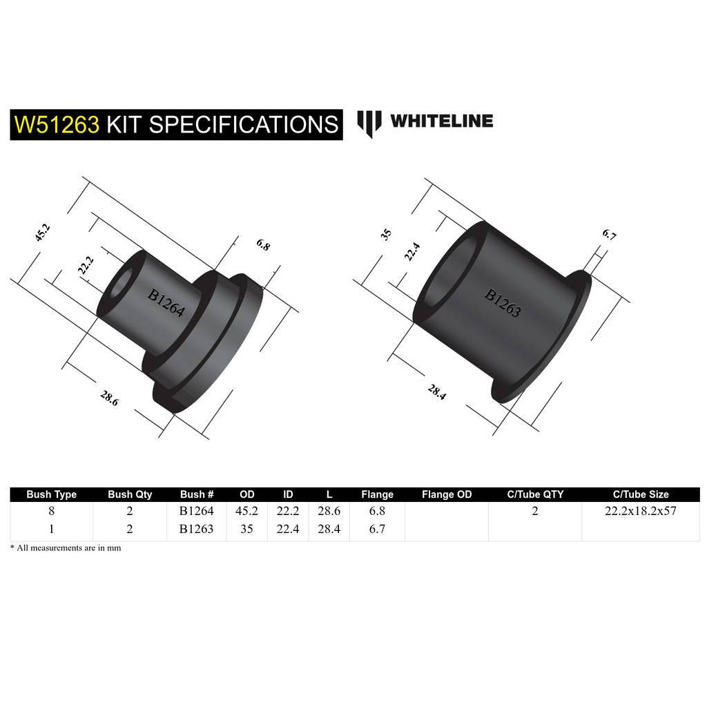 WHITELINE W51263 Front Lower Control Arm - Inner Rear Bushing Kit for Ford Laser KF, KH/Mazda 323 BG Photo-4