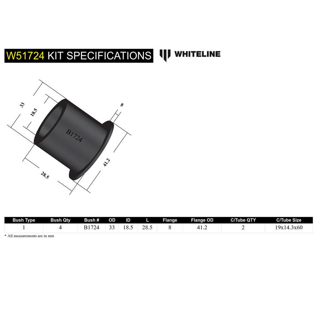 WHITELINE W51724 Front Lower Inner Front Bushing Kit for Holden Nova/Toyota Celica, Corolla, Cressida, Prius, RAV4 Photo-3