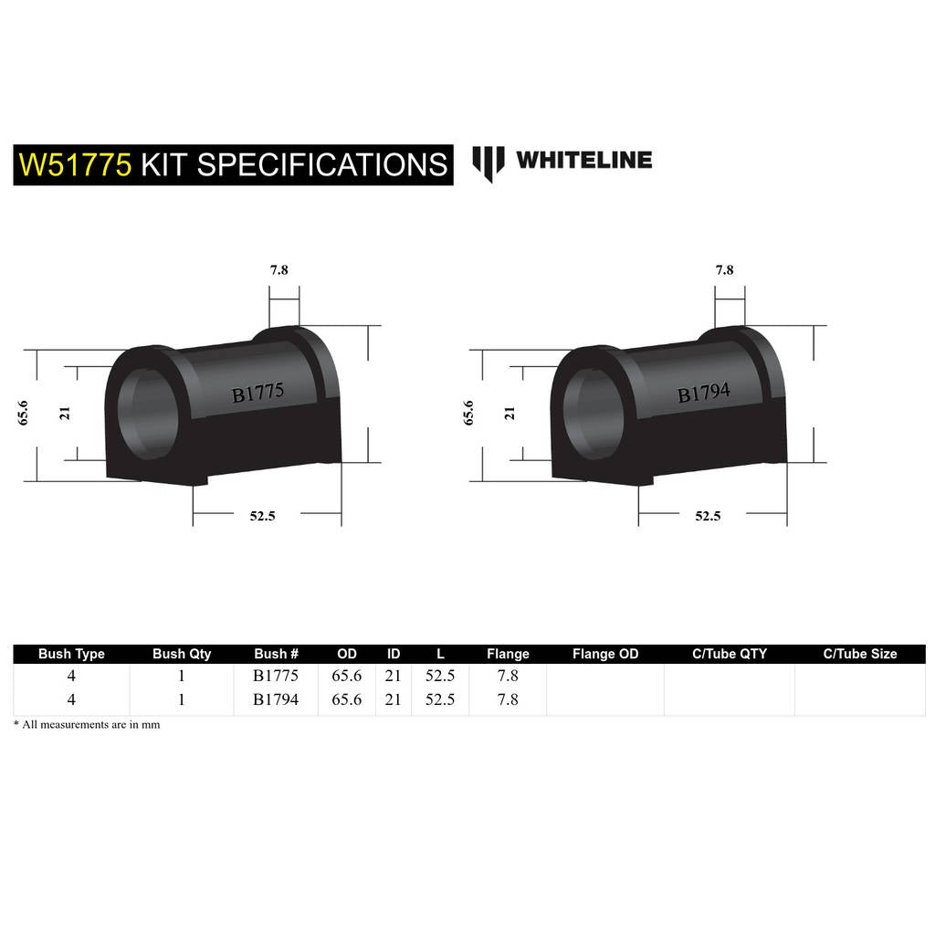 WHITELINE W51775 Front Lower Control Arm - Inner Rear Bushing Kit for Hyundai, Mitsubishi/Proton Photo-4