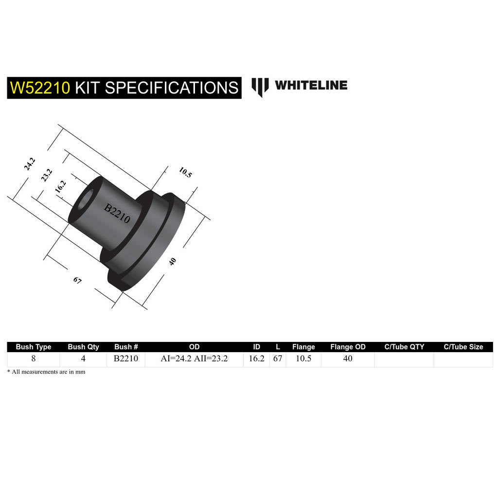 WHITELINE W52210 Control Arm Upper - Bushing Kit for Honda Accord/Prelude Photo-5