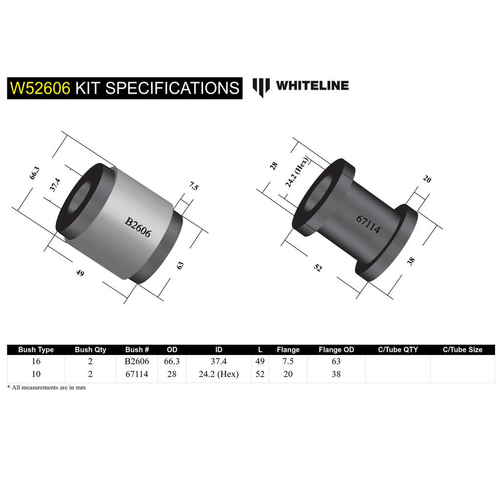 WHITELINE W52606 Front Lower Control Arm - Inner Rear Bushing Double Offset Kit for BMW 3 Series E46/Z4 E86, E86 Photo-4