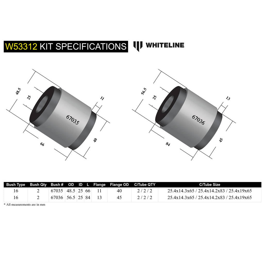 WHITELINE W53312 Front Lower Control Arm Bushing Kit for Toyota 4Runner Sport 2003-2009 Photo-4