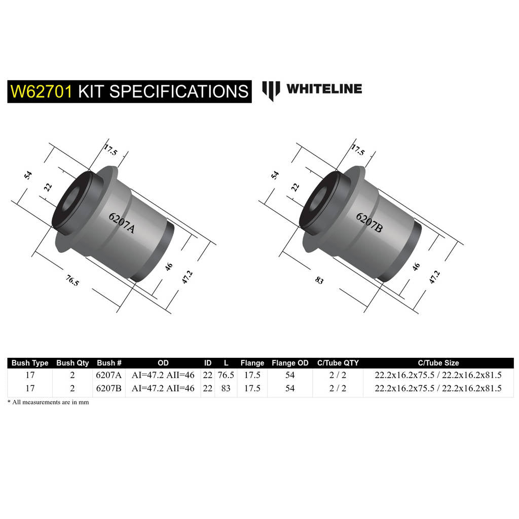 WHITELINE W62701 Rear Control Arm Lower - Inner Bushing Kit for Ford Falcon/Fairlane AU Photo-3