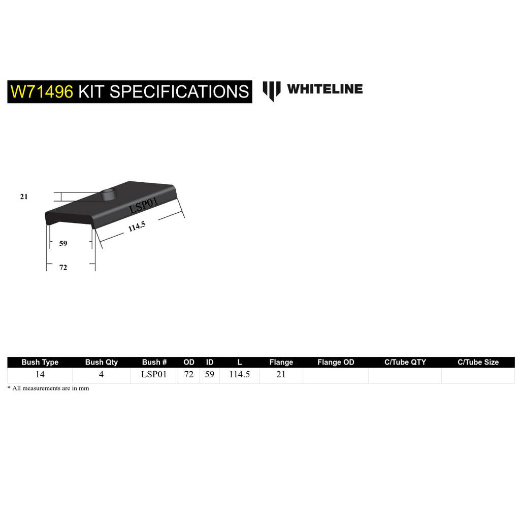 WHITELINE W71496 Rear Leaf Spring - To Saddle Insulator Bushing Kit for Holden HK-WB Photo-4