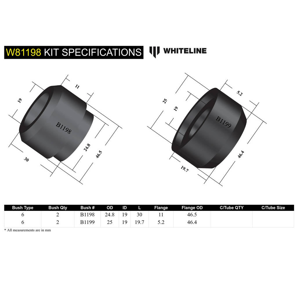 WHITELINE W81198 Front Strut Rod - To Chassis Bushing Kit for Hyundai Excel, Mitsubishi Colt/Mirage Photo-4