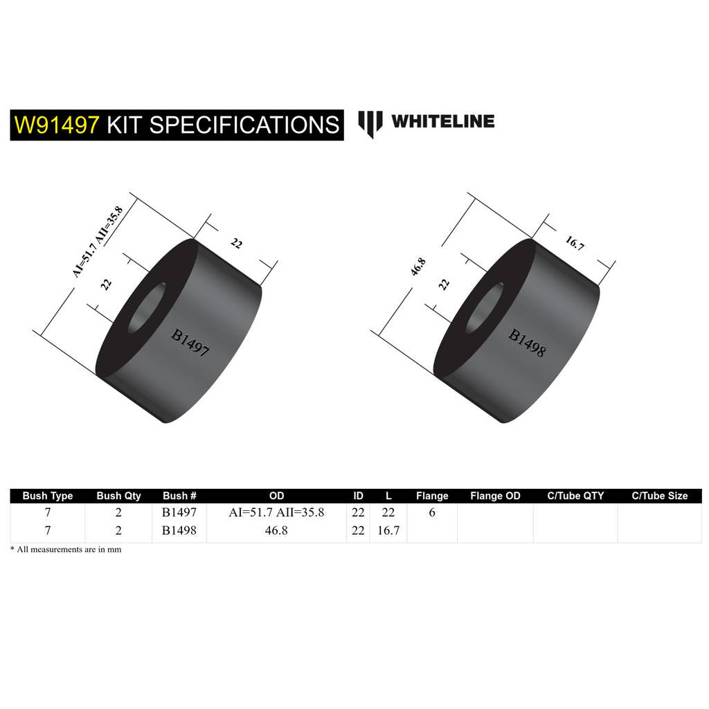 WHITELINE W91497 Front Radiator Support - Panel Mount Bushing Kit for Holden HQ-HZ Photo-3