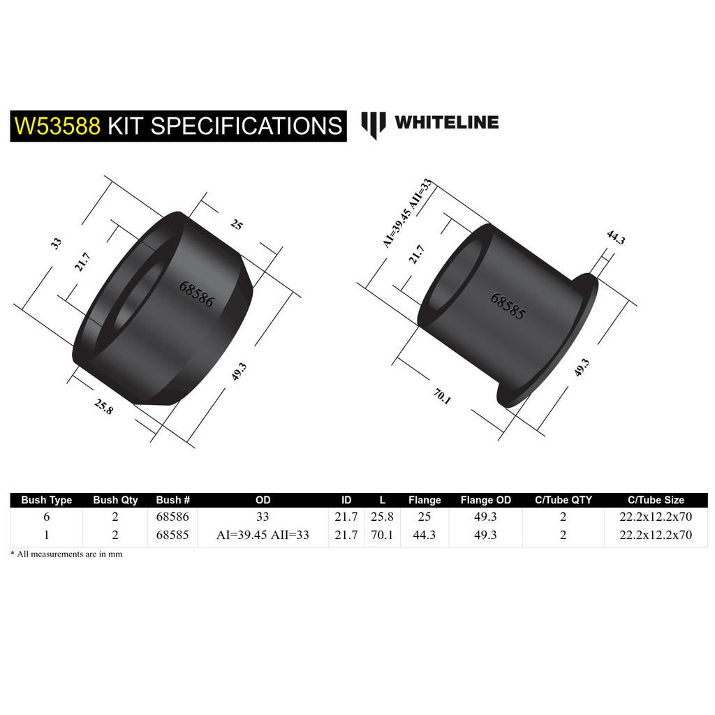 WHITELINE W53588 Front Lower Control Arm - Inner Front Bushing Kit for Holden Barina/Combo Photo-4