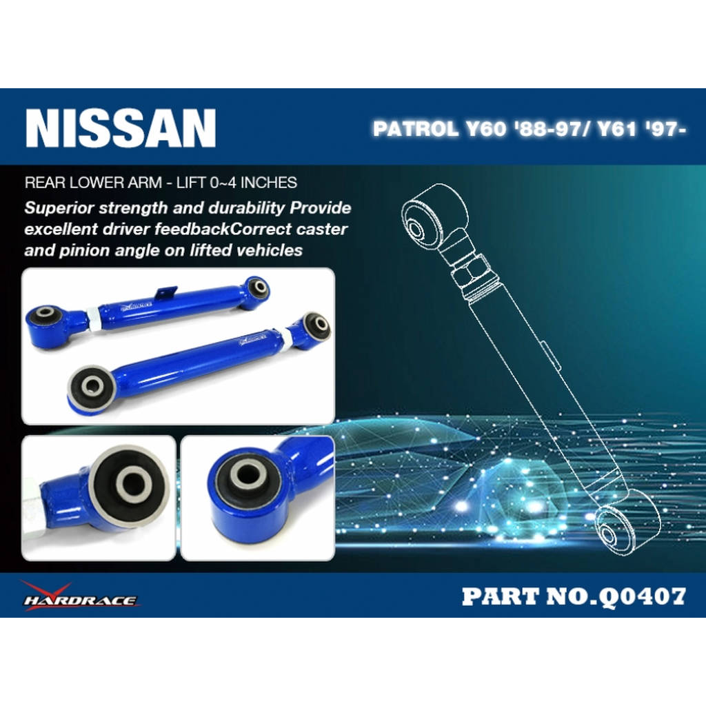 HARDRACE Q0407 NISSAN PATROL Y60 '88-97/Y61 '97- REAR UPPER ARM - LIFT 0~4INCHES (HR) - 2PCS/SET Photo-1