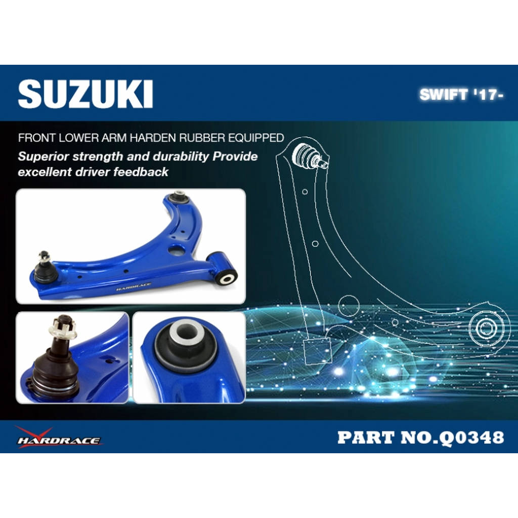 HARDRACE Q0348 SUZUKI SWIFT '17- FRONT LOWER CONTROL ARM, OE STYLE (HARDEN RUBBER) - 2PCS/SET Photo-1