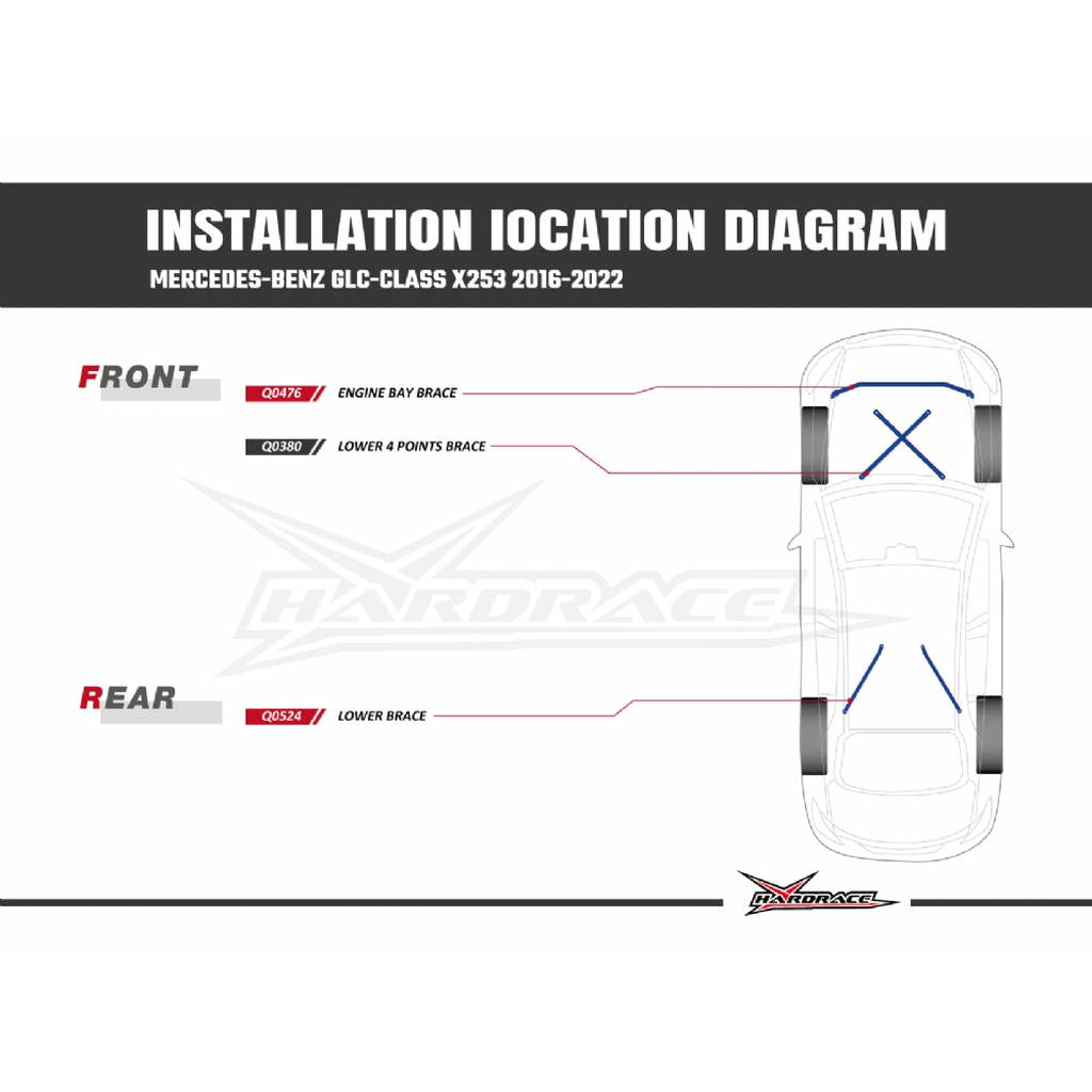 HARDRACE Q0524 M.BENZ GLC-CLASS '16- REAR LOWER BRACE - 2PCS/SET Photo-5