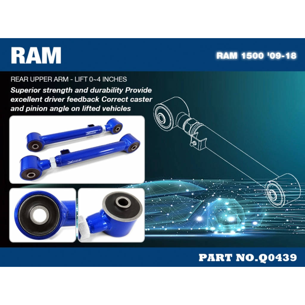 HARDRACE Q0439 RAM 1500 '09-18 REAR UPPER ARM - LIFT 0-4 INCHES (HARDEN RUBBER) - 2PCS/SET Photo-1
