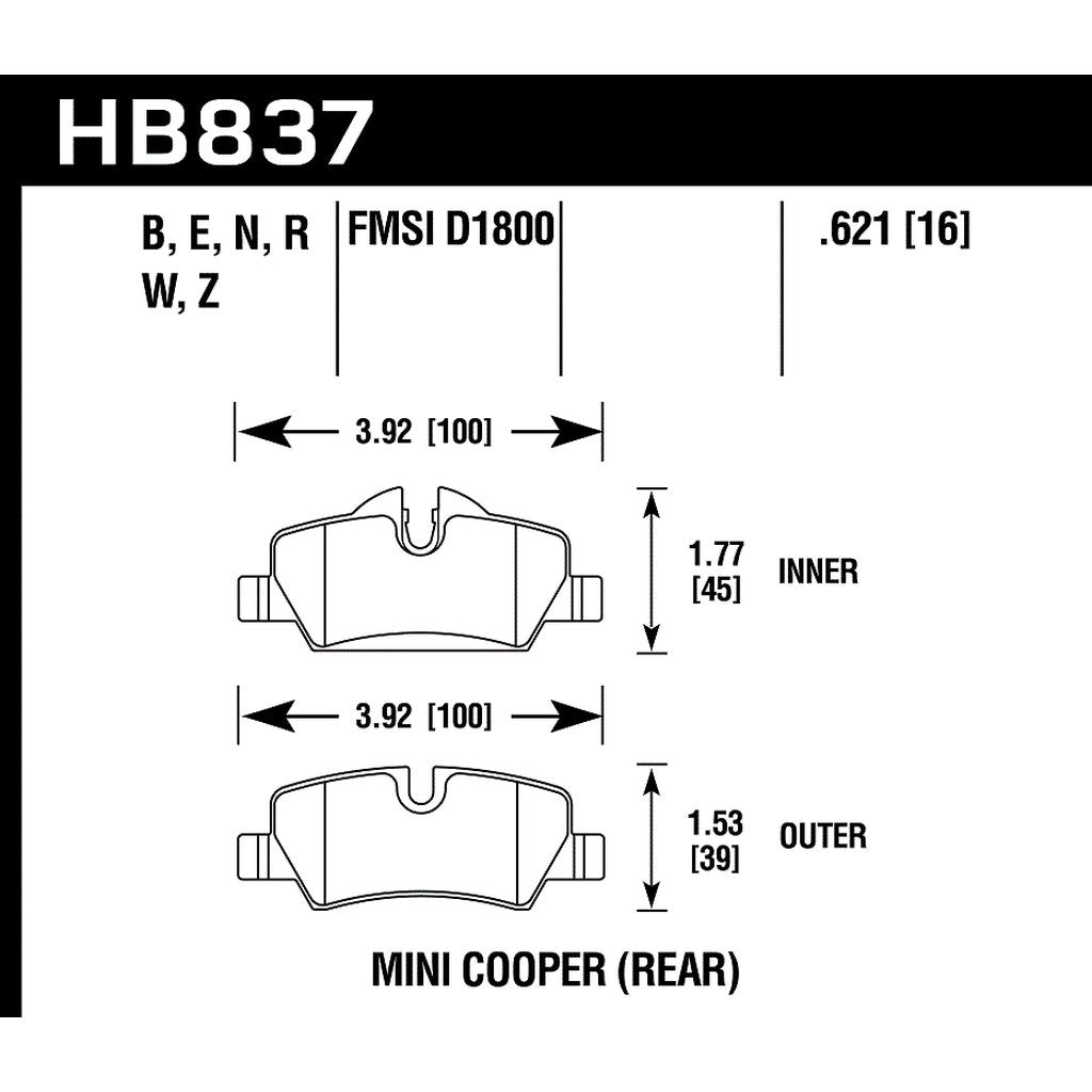HAWK HB837W.621 Brake Pads Motorsports DTC-30 Front MINI COOPER S 2014-2019 Photo-2