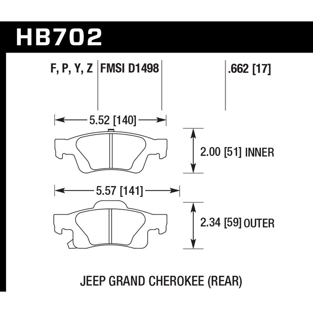 HAWK HB702B.662 Brake Pads Street HPS 5.0 Rear JEEP Grand Cherokee 2001-2016 Photo-2