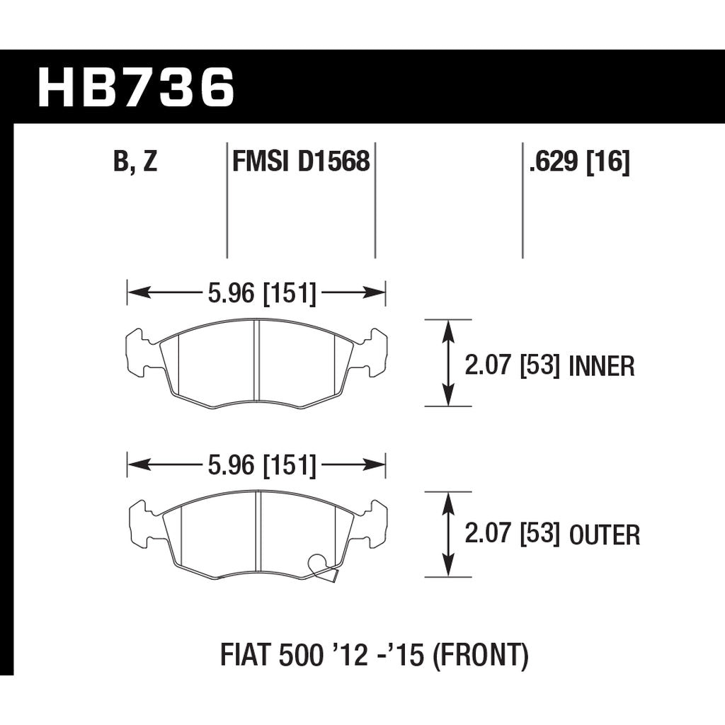 HAWK HB736E.629 Brake Pads Motorsports Blue 9012 Front FIAT 500 Sport/Lounge 2014-2018 Photo-2