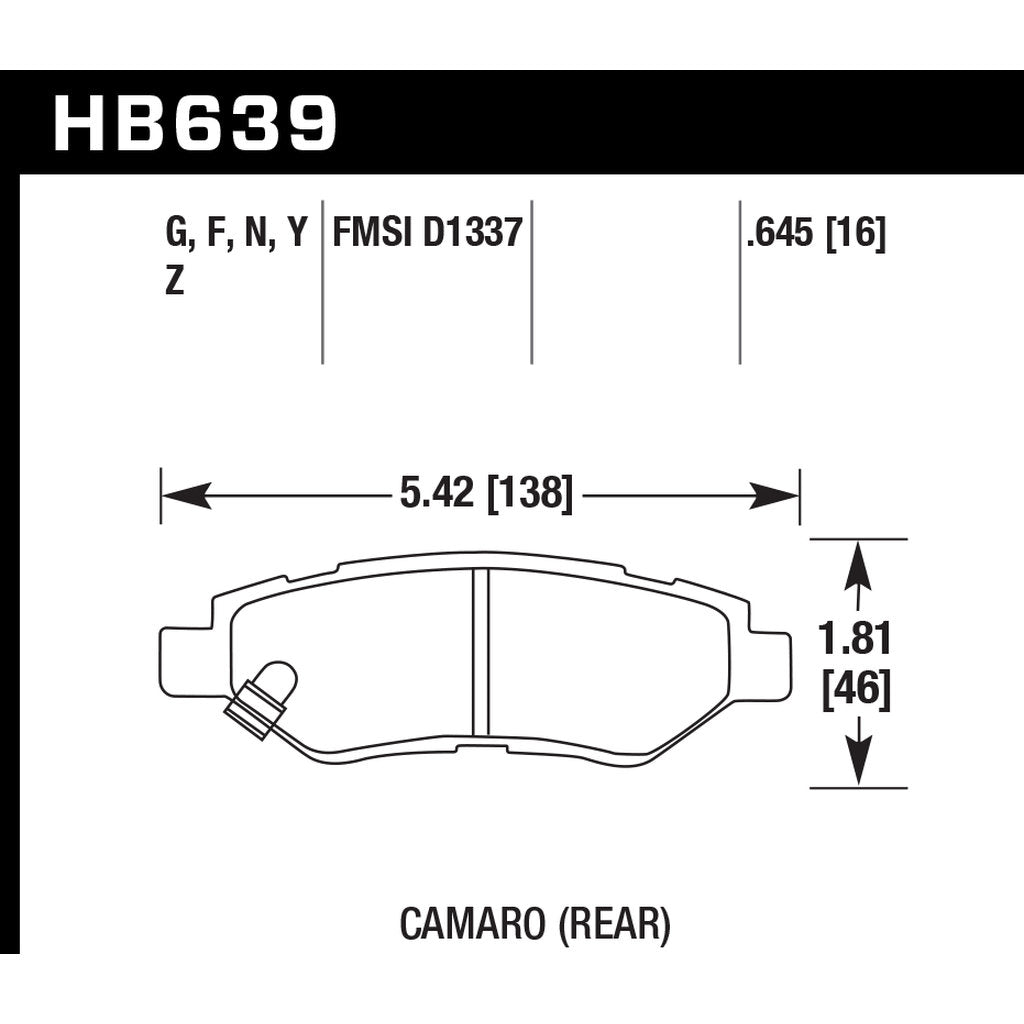 HAWK HB639B.645 Brake Pads Street HPS 5.0 Rear CHEVROLET Camaro LT/LS Photo-2