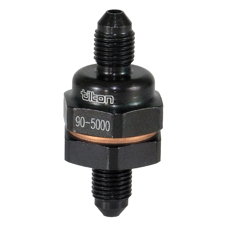 TILTON 90-5000 Flow Control Valve, Black, Aluminum, -3 AN Male to -3 AN Male Photo-0