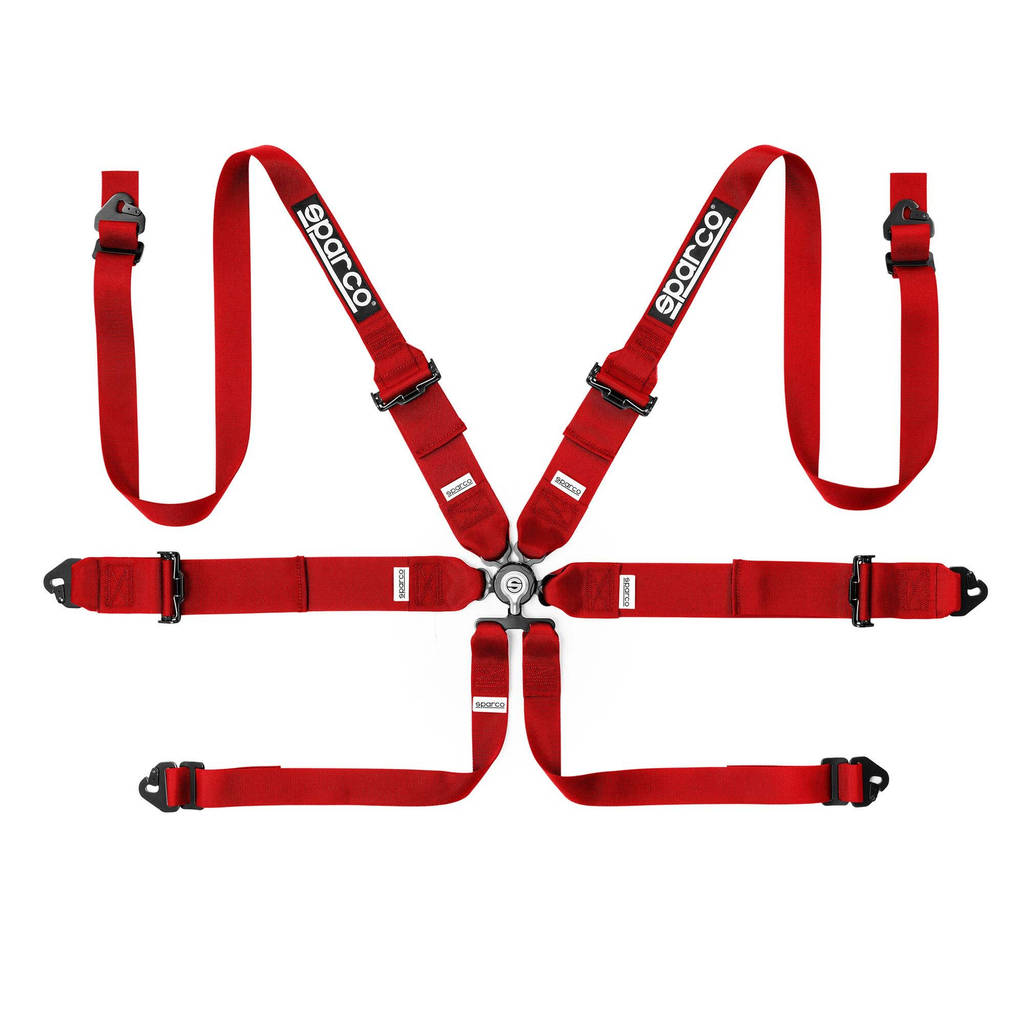 SPARCO 04818RH1RS Harness belts COMPETITION H-3+2, 6 point, pull up, steel adjusters, HANS, FIA 8853-2016, red Photo-0