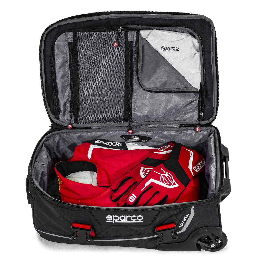 SPARCO 016438NRRS TRAVEL BAG SOFT CABIN SIZE TROLLEY, 3 kg, 25x55x35 cm, black/red Photo-0