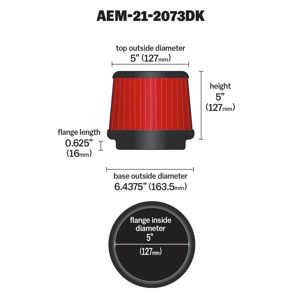 AEM 21-2073DK AIR FILTER; 5" X 5" DRYFLOW Photo-3
