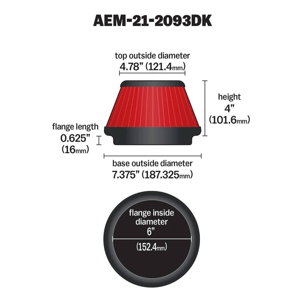 AEM 21-2093DK AIR FILTER; 6" X 4" DRYFLOW Photo-2