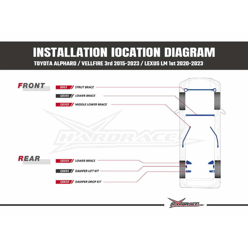 HARDRACE Q0102 BODY REINFORCED BAR TOYOTA ALPHARD GGH30 15- Photo-9