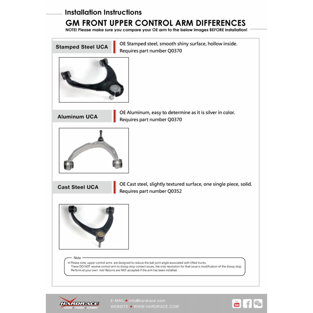 HARDRACE Q0352 4X4 UPPER ARM GMC SIERRA 07-13 Photo-6