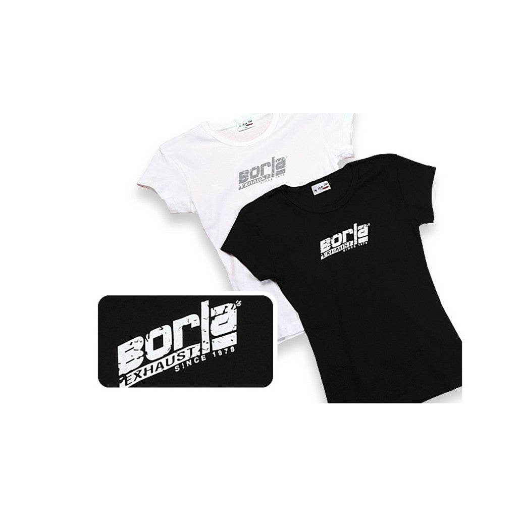 BORLA 21270 T-SHIRTS with DISTRESSED BORLA LOGO, SCOOP NECK, WOMEN Black, Size Small Photo-0