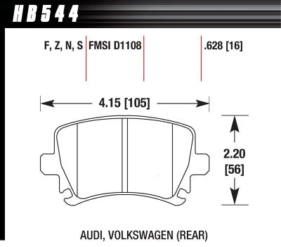 HAWK HB544F.628 Rear brake pads for VW Golf GTI 2.0 2006-07 / AUDI A3 8P / Quattro / TT 8J 2.0T (310mm) Photo-5