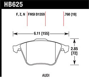 HAWK HB625F.760 Front brake pads AUDI A3 3.2/S3 (8P)/TT 3.2/GOLF mk5 R32/mk6 R Photo-1