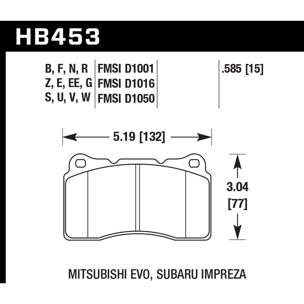 HAWK HB453F.585 Front Brake Pads HPS for SUBARU Impreza WRX STI 2004-2015 / MITSUBISHI Lancer EVO 5-10 2003-2014 Photo-2