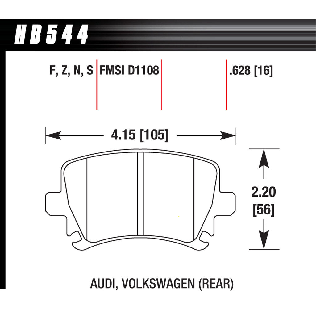 HAWK HB544F.628 Rear brake pads for VW Golf GTI 2.0 2006-07 / AUDI A3 8P / Quattro / TT 8J 2.0T (310mm) Photo-2