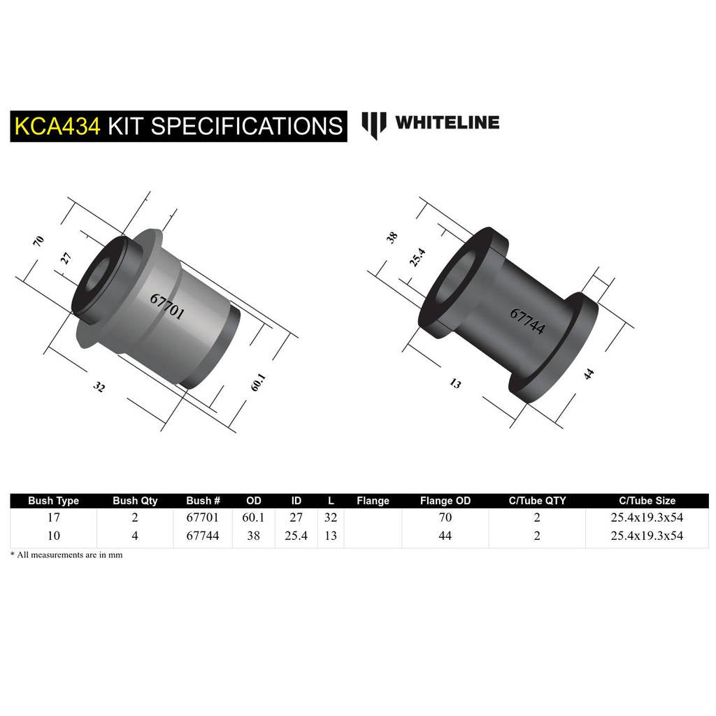 WHITELINE KCA434 Front Lower Control Arm Inner Front Bushing Kit Double Offset for Subaru BRZ/Toyota 86 Photo-4