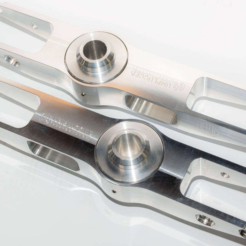 UNPLUGGED PERFORMANCE UP-M3MY-320-1.1 Billet Adjustable Rear Lower Spring Arm Pair for TESLA Model 3 / Model Y Photo-0