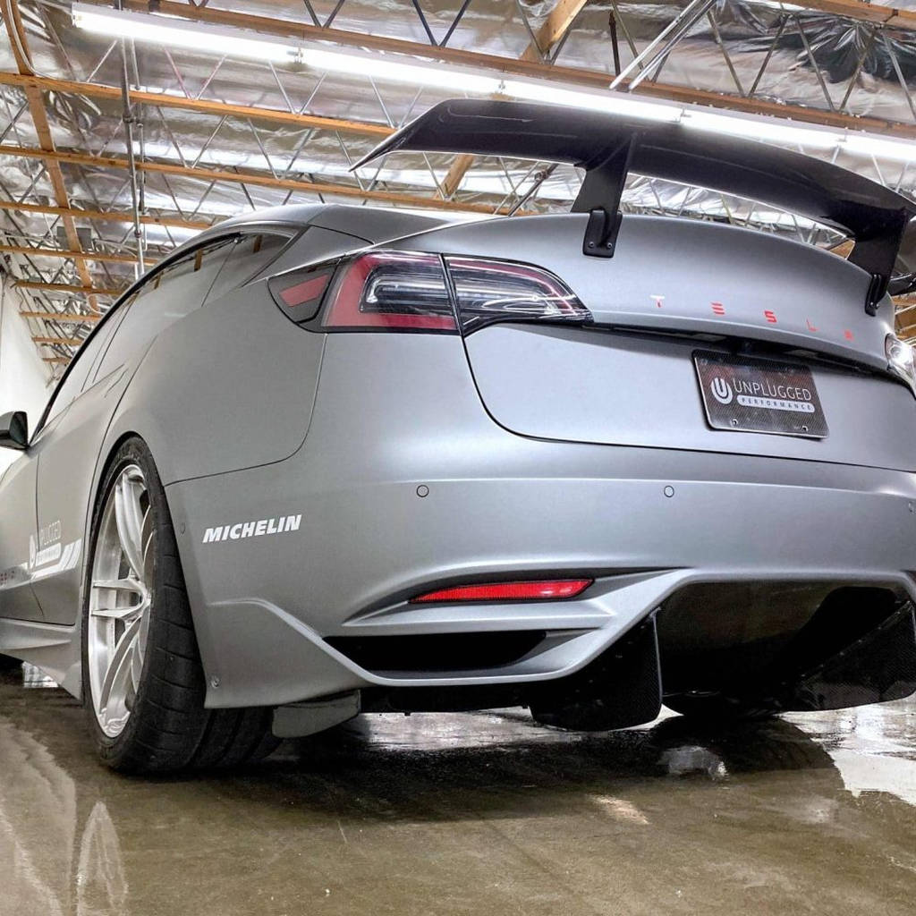 UNPLUGGED PERFORMANCE UP-M3-304-4.1 Ascension Rear Bumper - Optional Ascension-R Rear Diffuser Fins, Dry Carbon Gloss Clear for TESLA Model 3 Photo-8