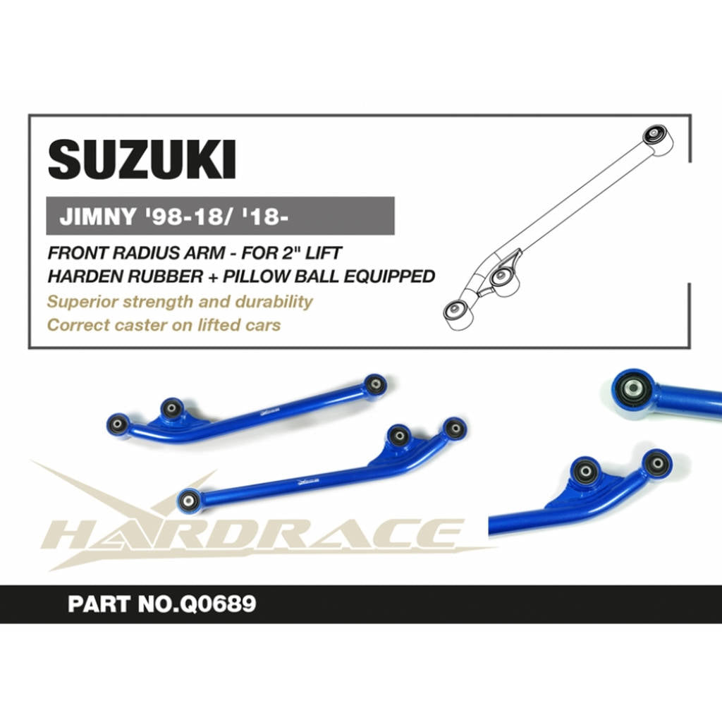 HARDRACE Q0689 SUZUKI JIMNY '98-18/ '18- FRONT RADIUS ARM - FOR 2" LIFT (HARDEN RUBBER+PILLOW BALL) - 2PCS/SET Photo-1