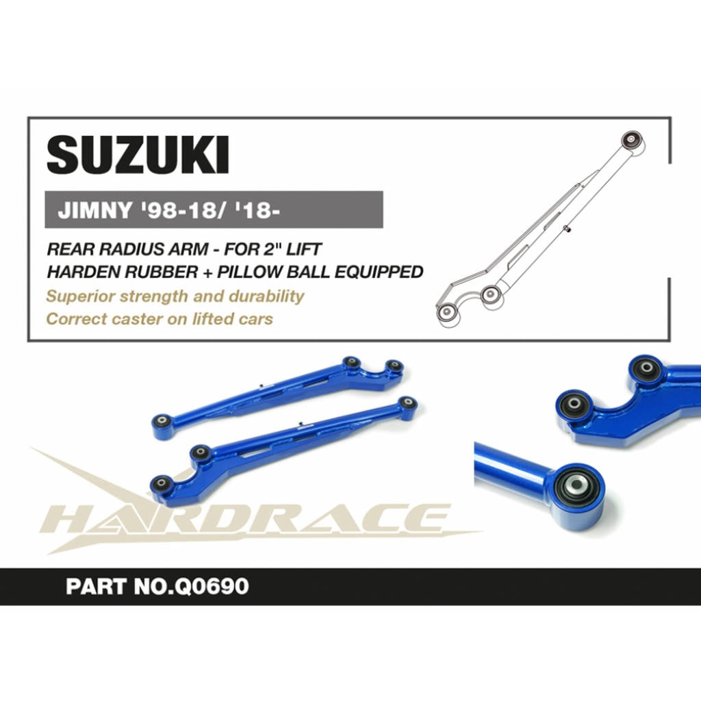 HARDRACE Q0690 SUZUKI JIMNY '98-18/ '18- REAR RADIUS ARM - FOR 2" LIFT (HARDEN RUBBER+PILLOW BALL) - 2PCS/SET Photo-1