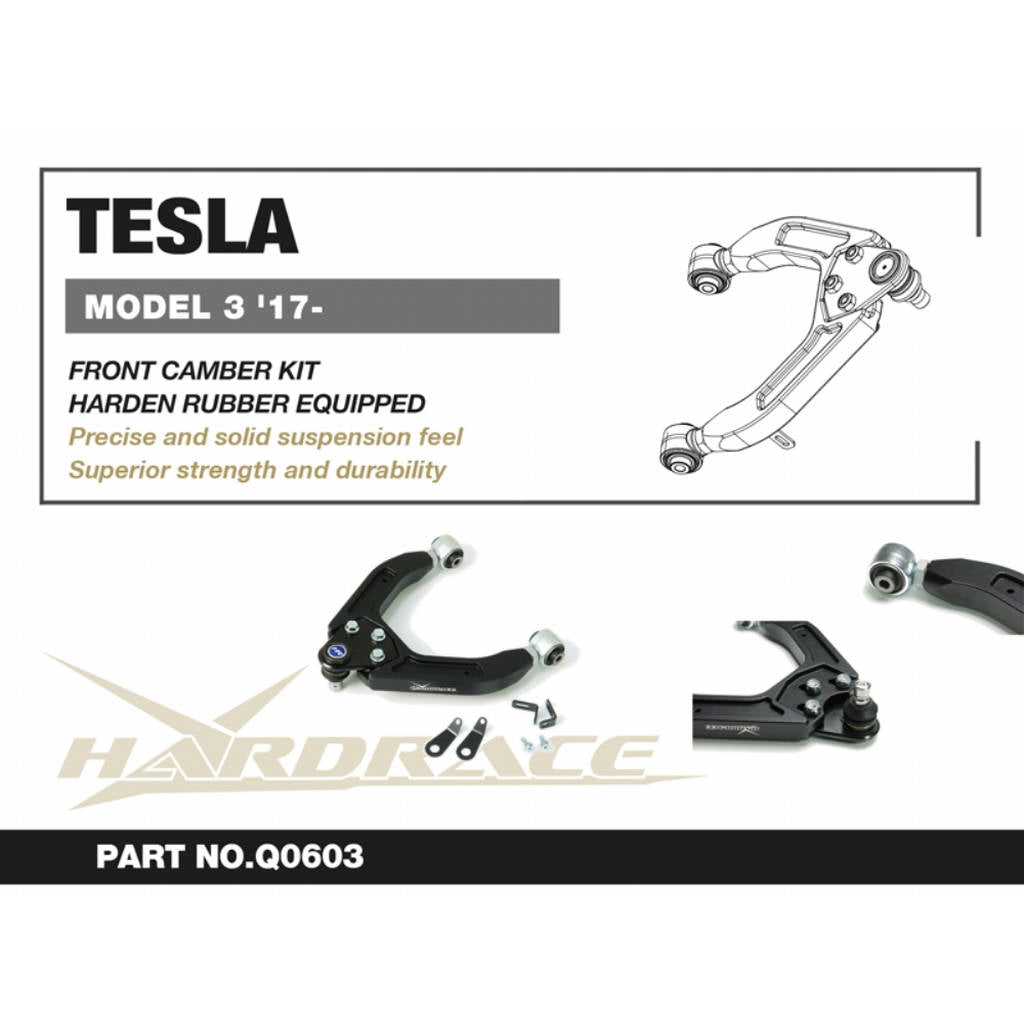 HARDRACE Q0603 TESLA MODEL 3 '17- FRONT UPPER CAMBER KIT (HARDEN RUBBER) - 2PCS/SET Photo-2