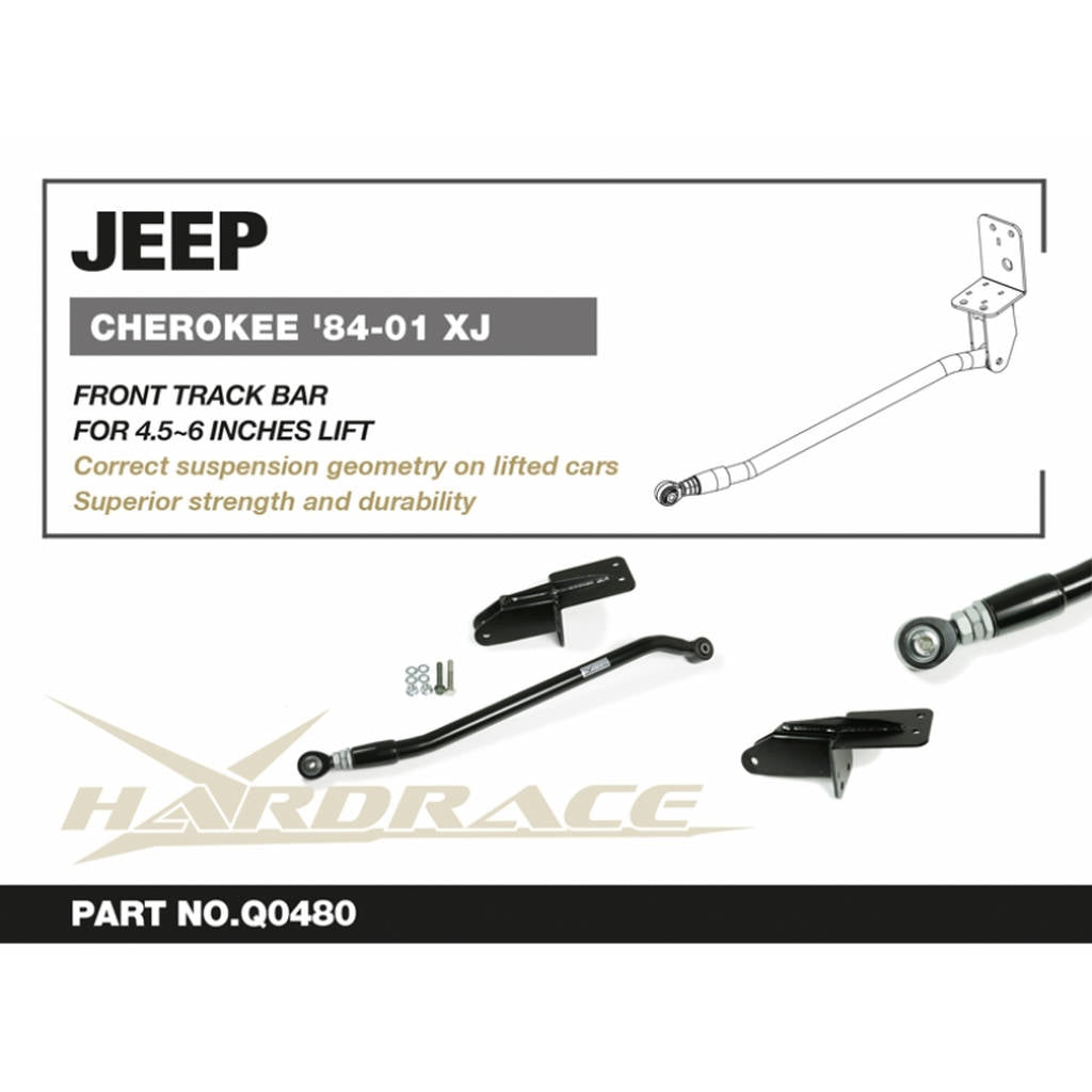 HARDRACE Q0480 JEEP CHEROKEE '84-01 XJ FRONT TRACK BAR, LIFT 4.5~6 INCHES (PILLOW BALL+HARDEN RUBBER) - 2PCS/SET FOR LHD USE Photo-1