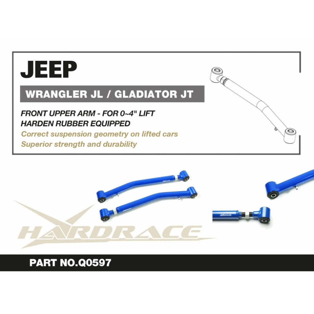 HARDRACE Q0597 JEEP WRANGLER JL/GLADIATOR JT FRONT LOWER ADJUSTABLE ARM,LIFT 0~4 INCHES V2 (HARDEN RUBBER) - 2PCS/SET Photo-1