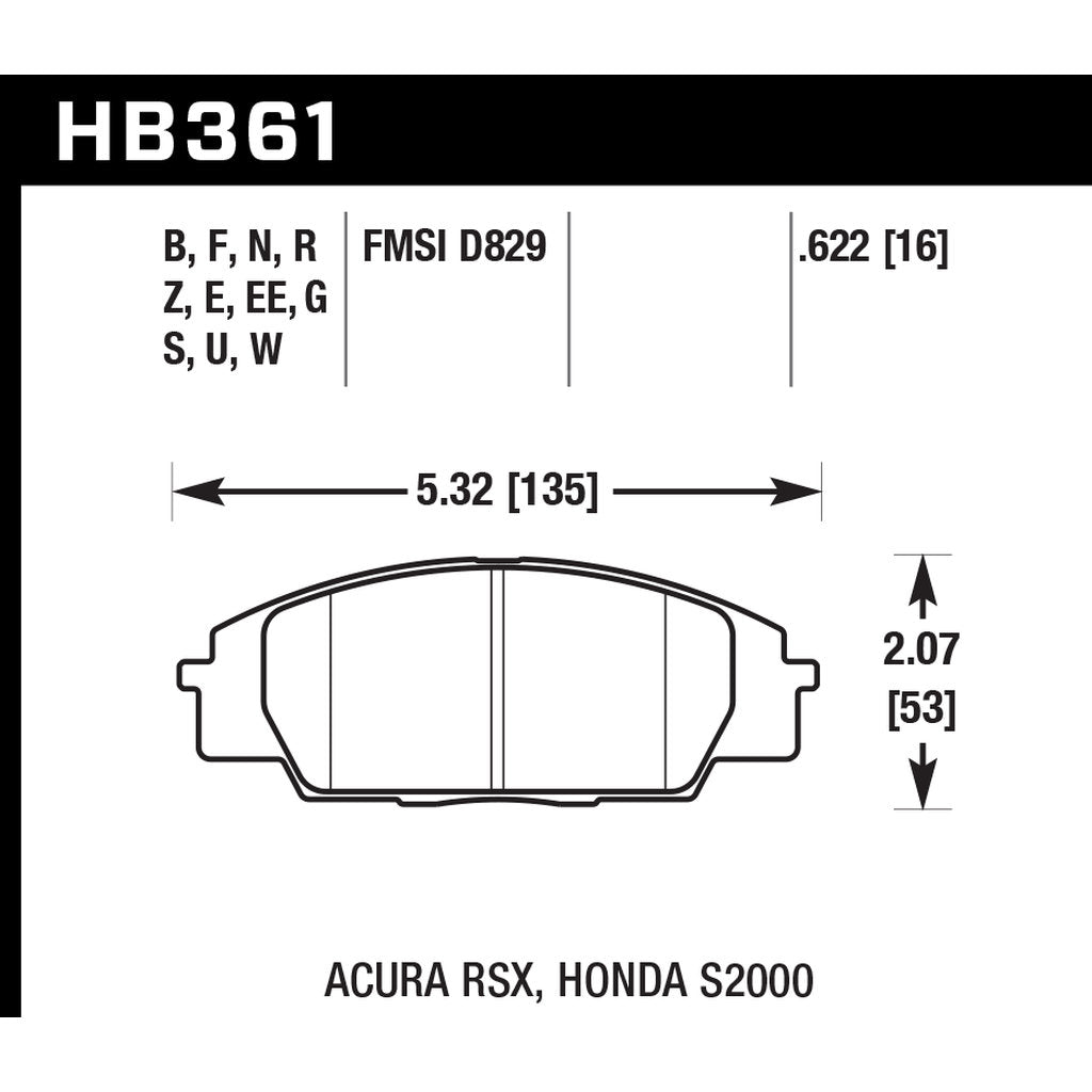 HAWK HB361F.622 Brake Pads Civic Si 06+ Photo-2