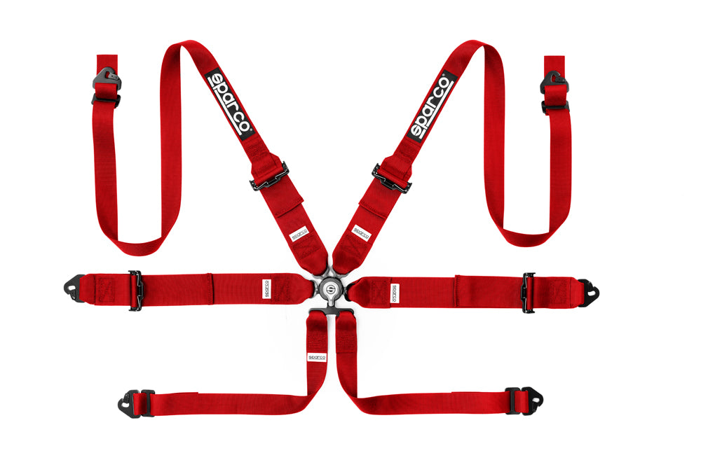 SPARCO 04818RH1RS Harness belts COMPETITION H-3+2, 6 point, pull up, steel adjusters, HANS, FIA 8853-2016, red Photo-0