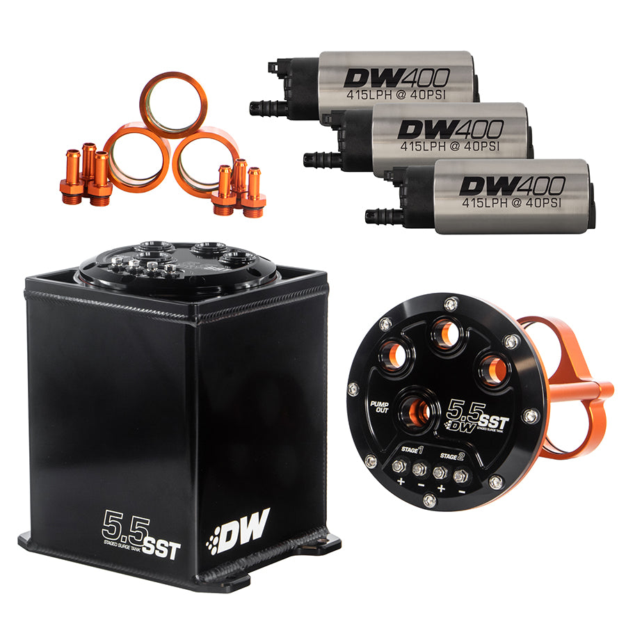 DEATSCHWERKS 6-401-55ST 5.5L Staged Surge Tank, UNIVERSAL. Includes 3 DW400 Fuel Pumps. Photo-0