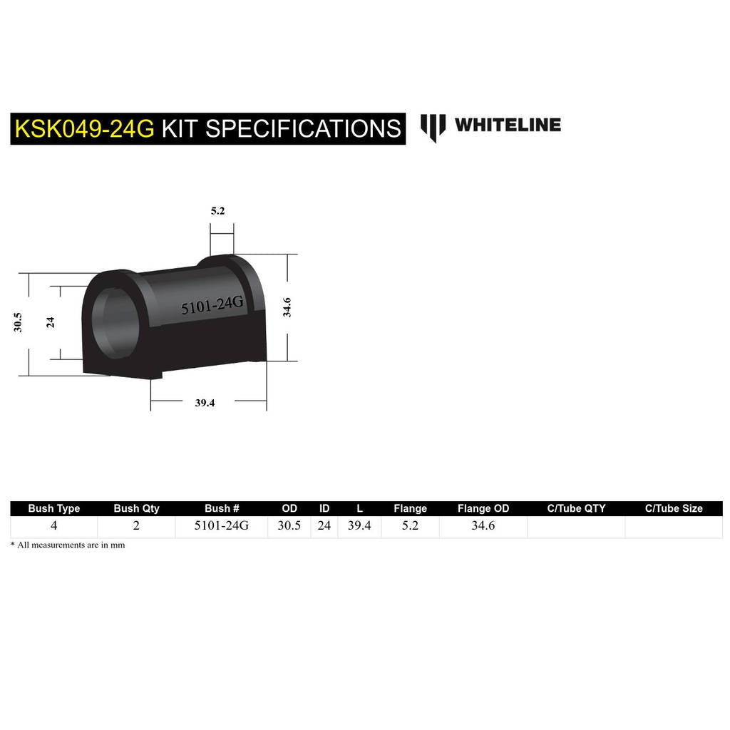 WHITELINE KSK049-24 Sway Bar Bushing Service Kit (24mm) Photo-4