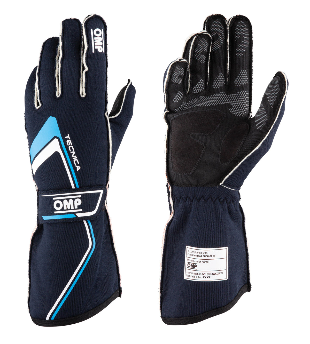 OMP IB0-0772-A01-244-S (IB/772/BC/S) TECNICA MY2021 Racing gloves, FIA 8856-2018, navy blue/cyan, size S Photo-0